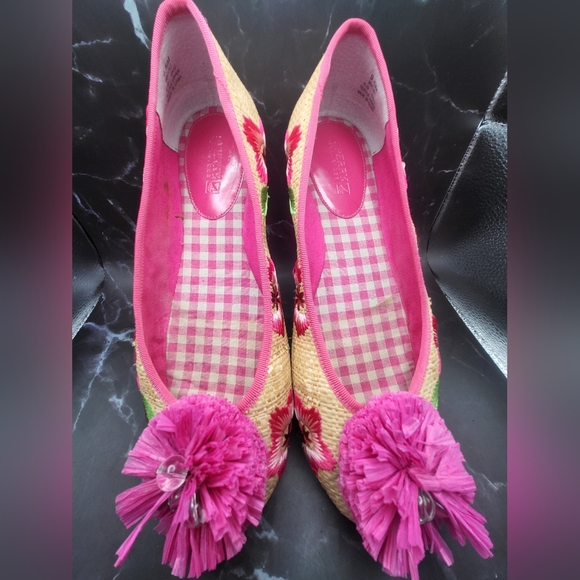 EUC SPERRY beige raffia PINK FLOWER flats - Picture 2 of 6